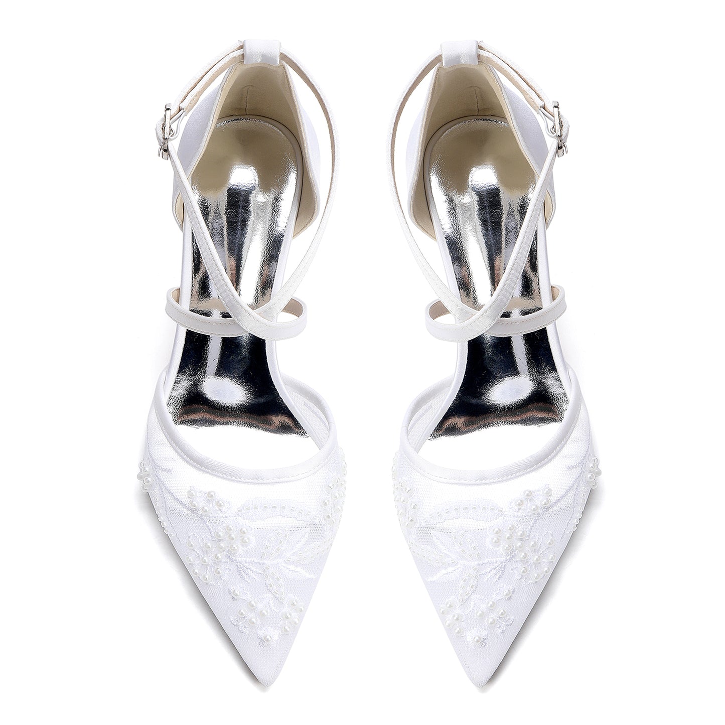 X-Strap Lace Bridal Shoes - Chunky Heel Point Toe