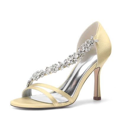 Rhinestone High Heel Sandals | Bridal Wedding Shoes | Open Toe Elegant Dress Footwear