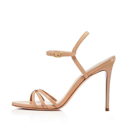 Womens Nude Color Strappy Heeled Sandals Classic Heels