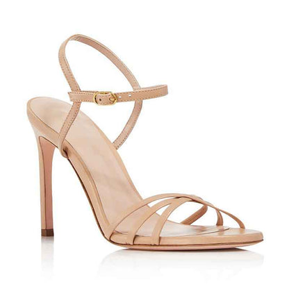 Womens Nude Color Strappy Heeled Sandals Classic Heels