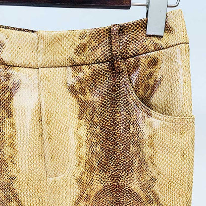 Women's Animal Print Wide-Leg Trousers Suit Leather Pantsuit