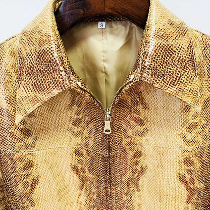 Women's Animal Print Wide-Leg Trousers Suit Leather Pantsuit