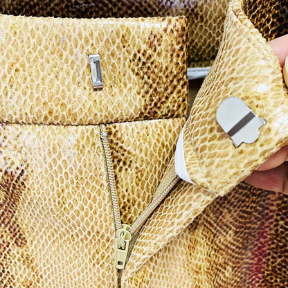 Women's Animal Print Wide-Leg Trousers Suit Leather Pantsuit