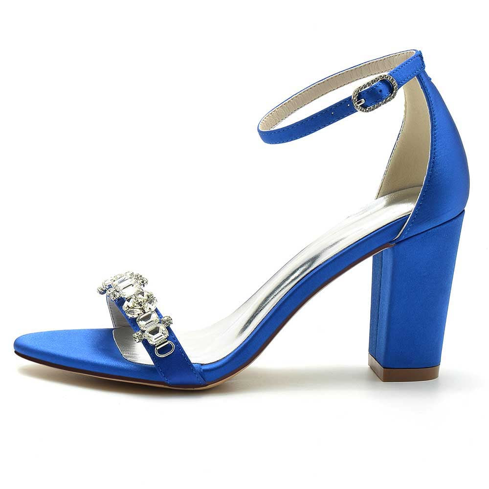 S&DCo. Blue Ankle Strap Dress Sandals for Weddings with Sparkling Rhinestone Detail
