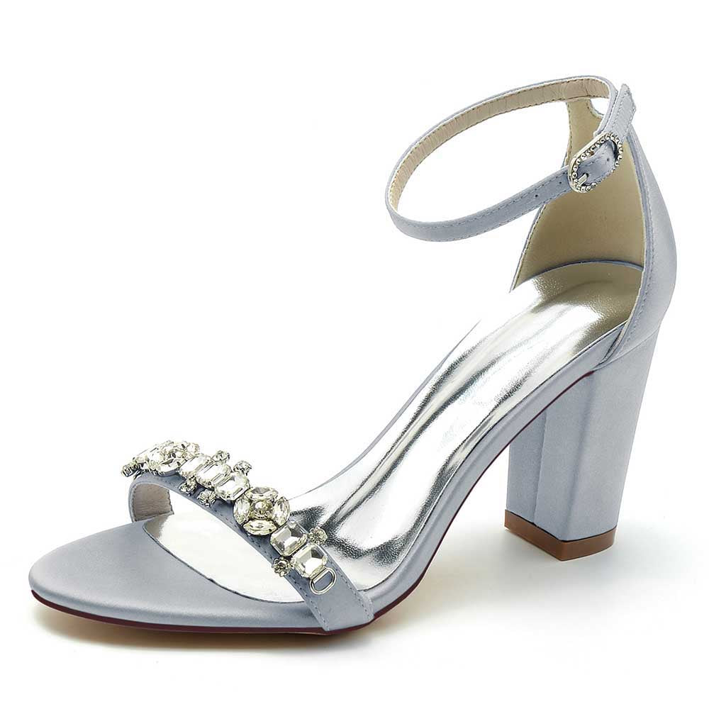 S&DCo. Elegant blue ankle strap dress sandals for weddings with jeweled embellishments