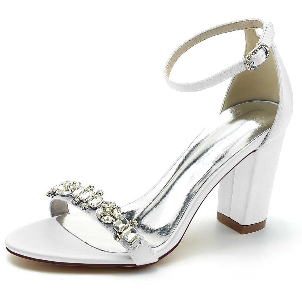 Elegant S&DCo. ankle strap dress sandals for weddings featuring a jeweled design and block heel