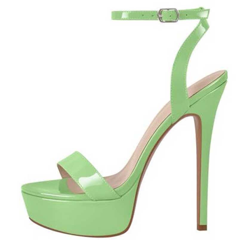 Green patent leather heels with an ankle strap, perfect ankle strap prom shoes for women