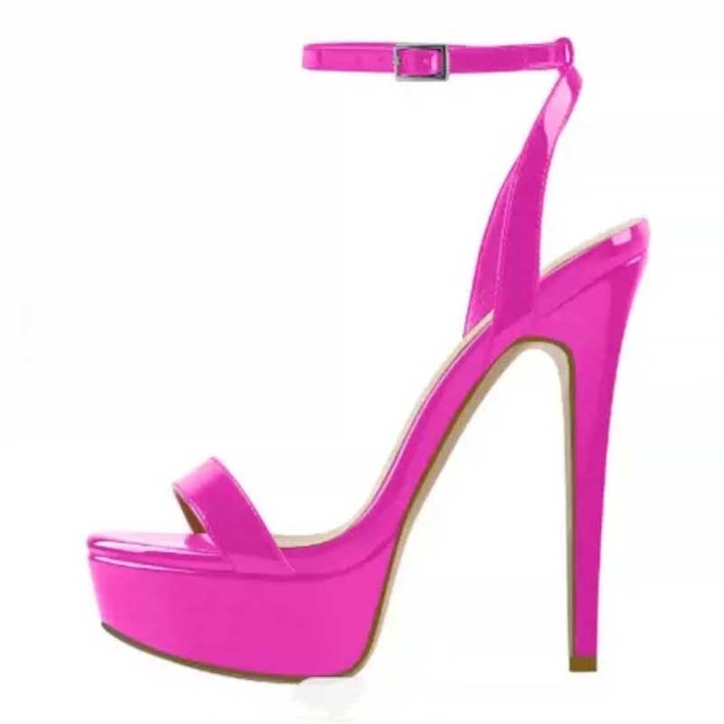 Bright pink ankle strap prom shoes for women with a sleek design and bold heel for stylish looks