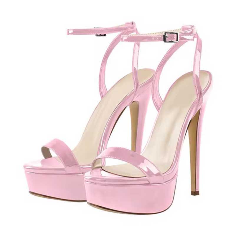 Elegant pink ankle strap prom shoes for women with high heels and stylish platform design