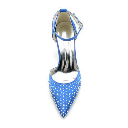 S&DCo. Blue Ankle Strap Wedding Dress Shoes with Studded Detail and Pointed Toe