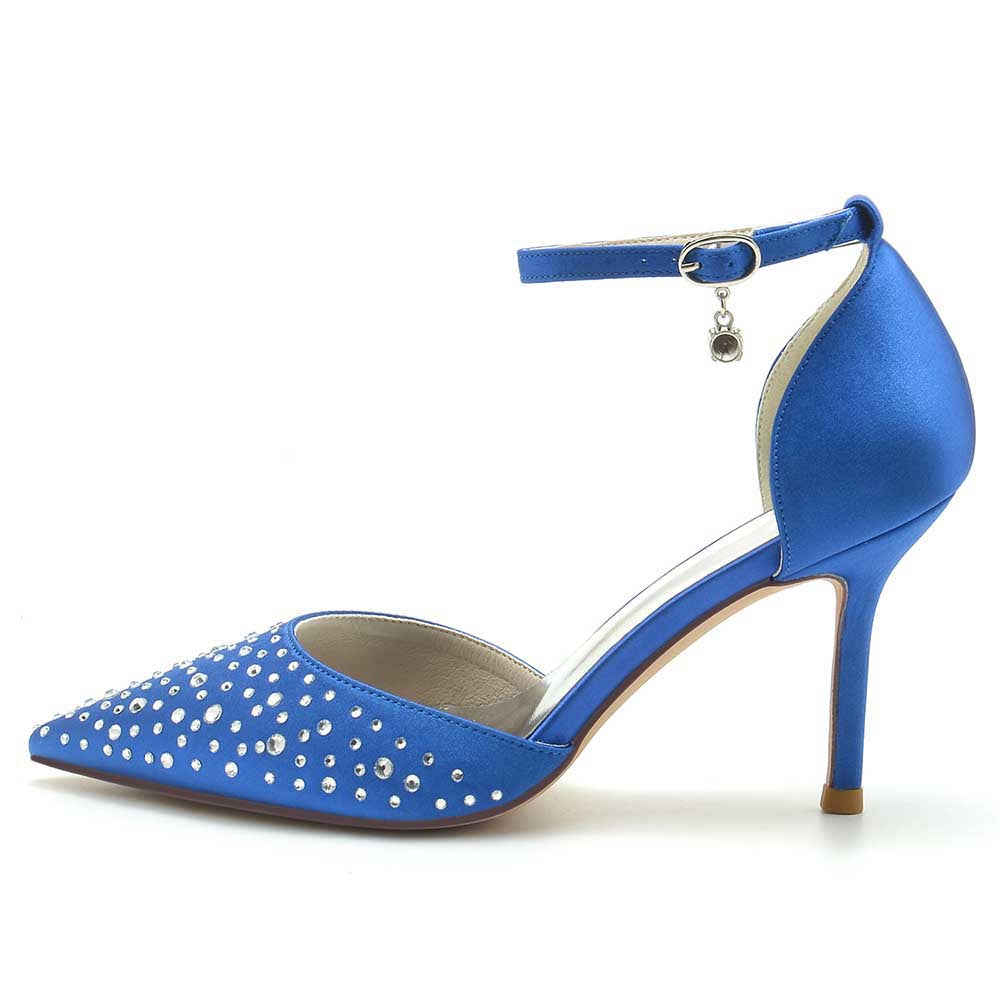 S&DCo. Blue Ankle Strap Wedding Dress Shoes with Rhinestone Accent and Elegant Design