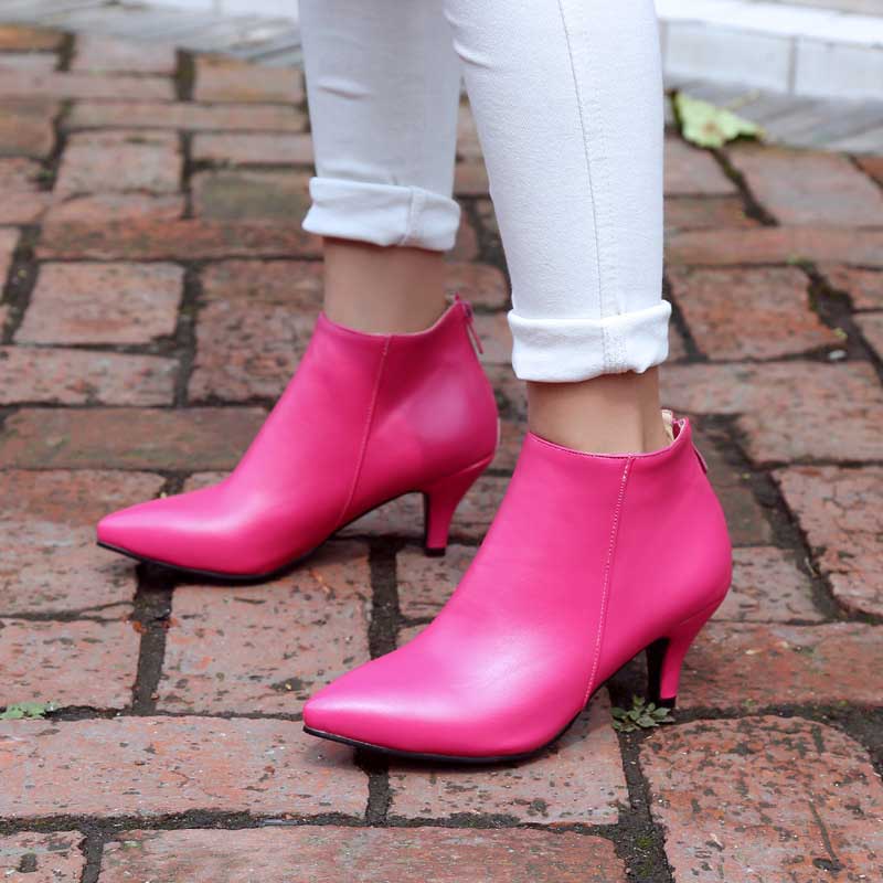 Women's Pointy Toe Ankle Booties Zipper and Kitten Heel Boots