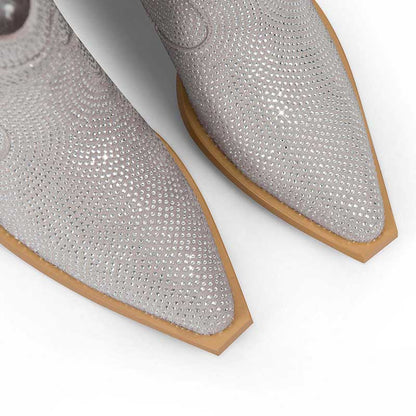 Women's Rhinestone Embellished Western Booties Ankle Boots