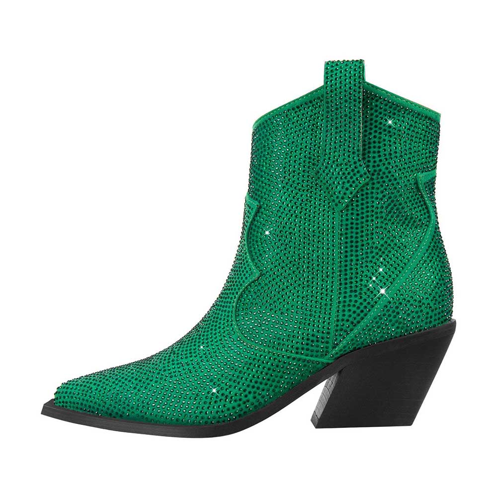 Women's Rhinestone Embellished Western Booties Ankle Boots