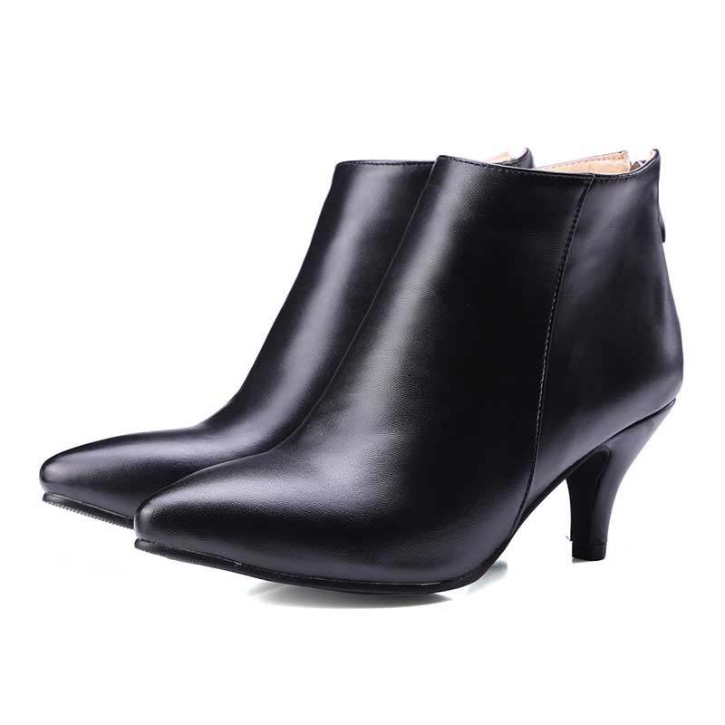 Women's Pointy Toe Ankle Booties Zipper and Kitten Heel Boots