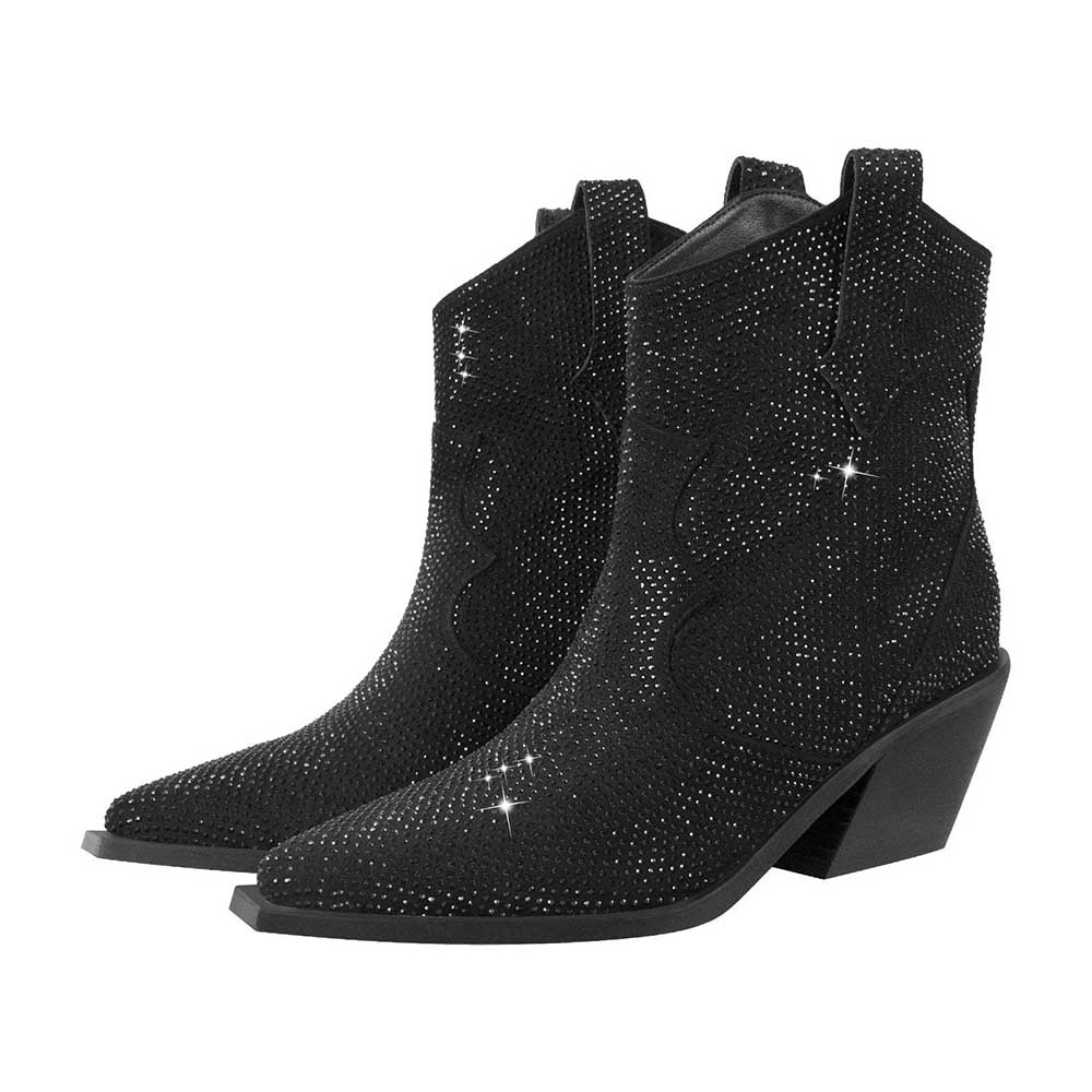 Women's Rhinestone Embellished Western Booties Ankle Boots