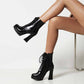 Platform Lace-Up Boots Black Block Heel Ankle Boots