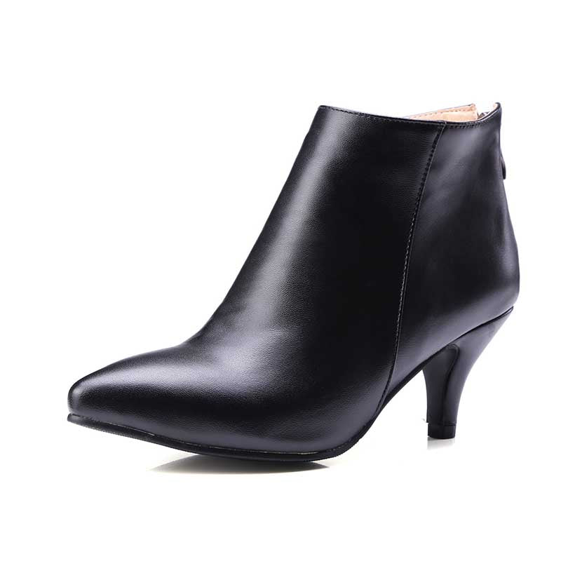 Women's Pointy Toe Ankle Booties Zipper and Kitten Heel Boots