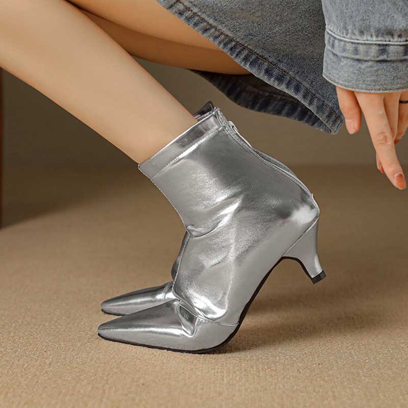 Pointy Toe Cat Heel Ankle Boots US3.5-US14.5