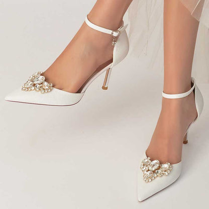 Women's Pointed Toe Rhinestone Pumps Glitter Ankle Strap Wedding Prom Shoes