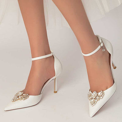 Women's Pointed Toe Rhinestone Pumps Glitter Ankle Strap Wedding Prom Shoes
