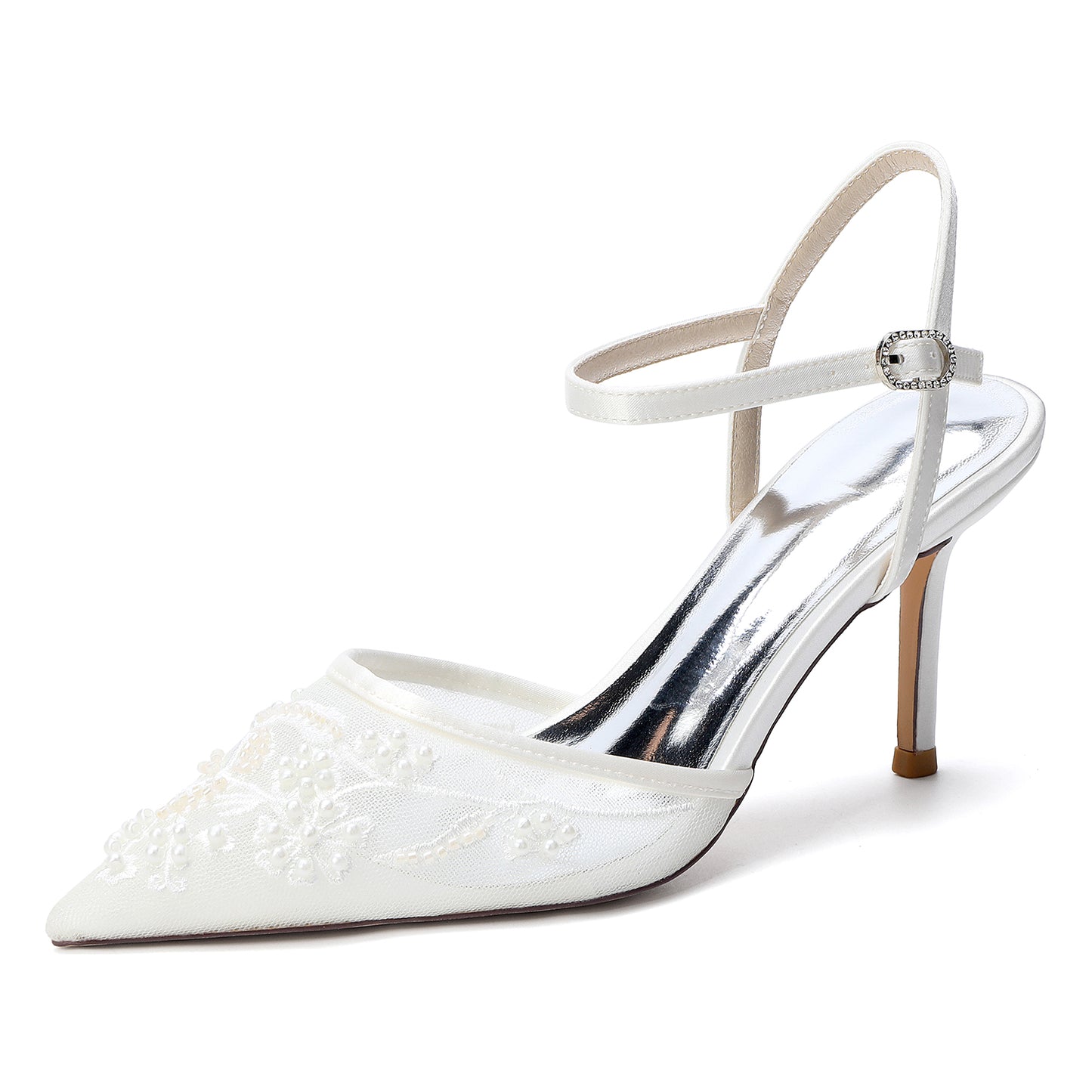 Women's Ankle-Strap Stilettos Lace Wedding Shoes 3.35"