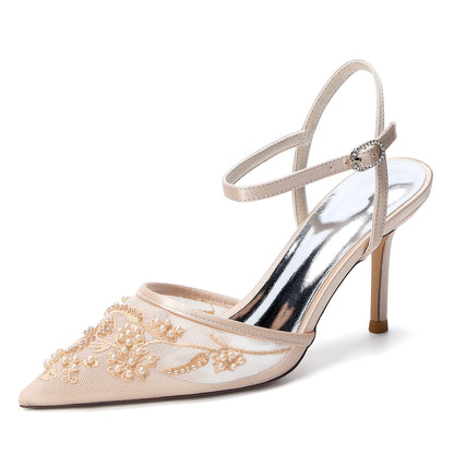 Women's Ankle-Strap Stilettos Lace Wedding Shoes 3.35"