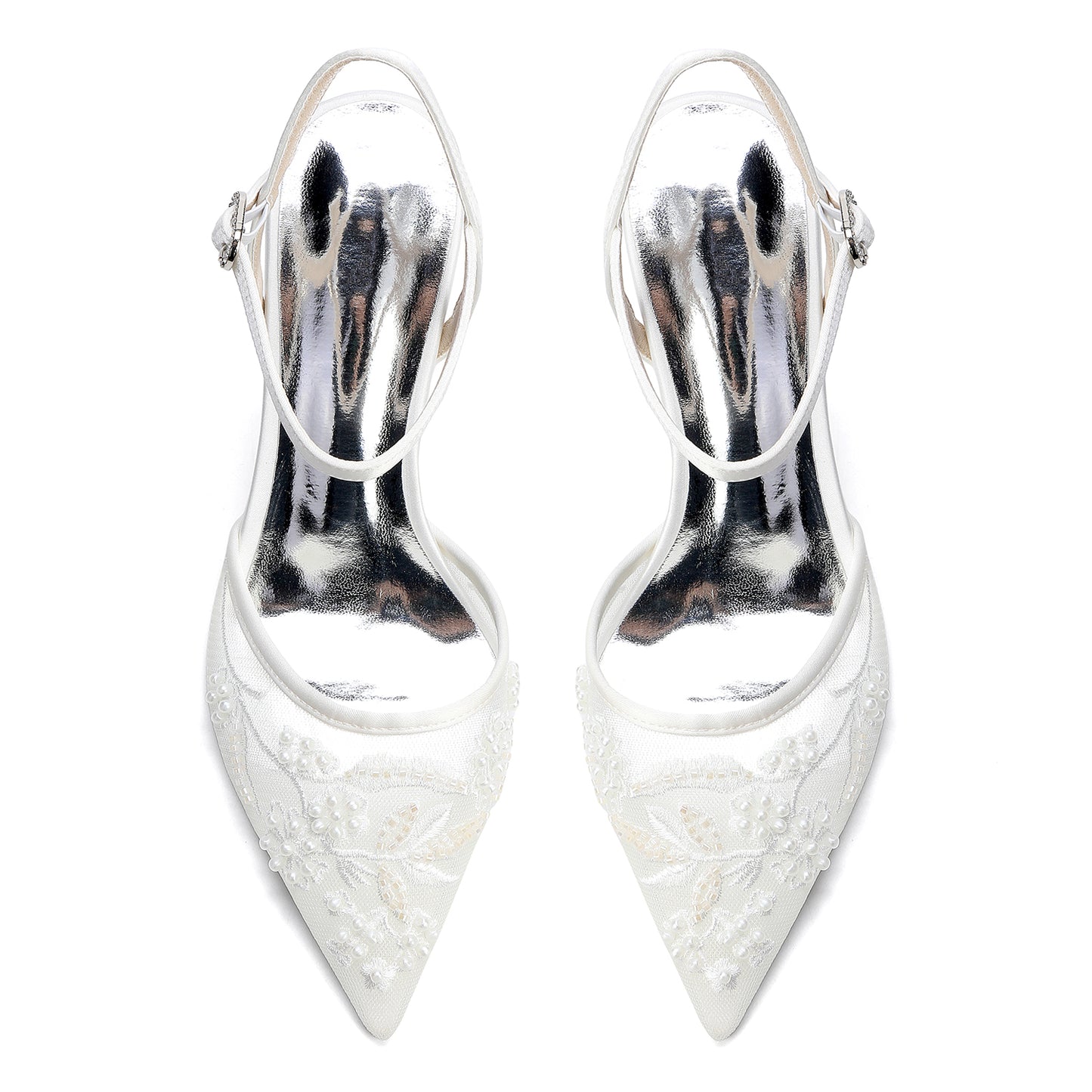 Women's Ankle-Strap Stilettos Lace Wedding Shoes 3.35"