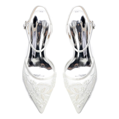 Women's Ankle-Strap Stilettos Lace Wedding Shoes 3.35"