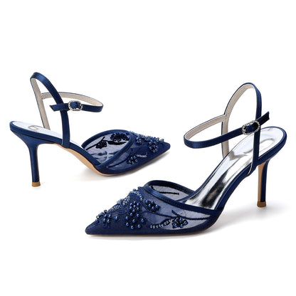 Women's Ankle-Strap Stilettos Lace Wedding Shoes 3.35"