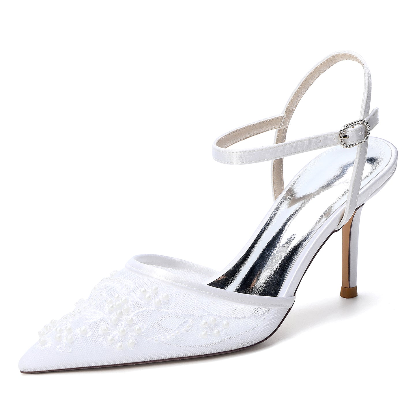 Women's Ankle-Strap Stilettos Lace Wedding Shoes 3.35"
