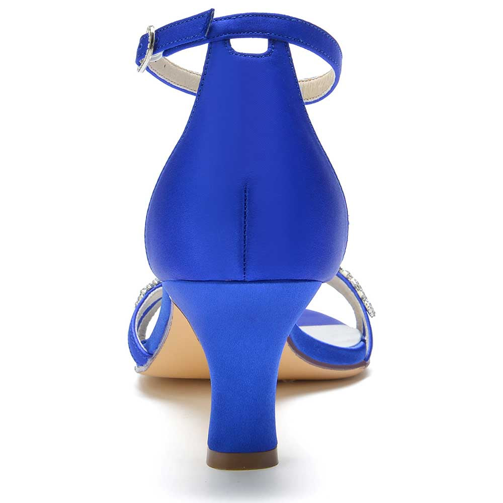 Elegant blue satin dress sandals for women with a stylish strap and a comfortable heel