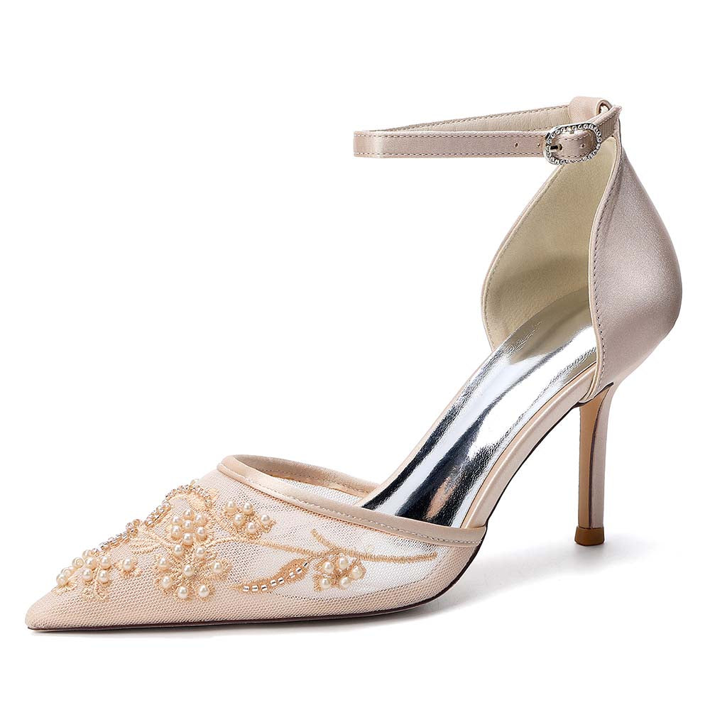 Women's Ankle Strap Mid-Heeled Wedding Shoes