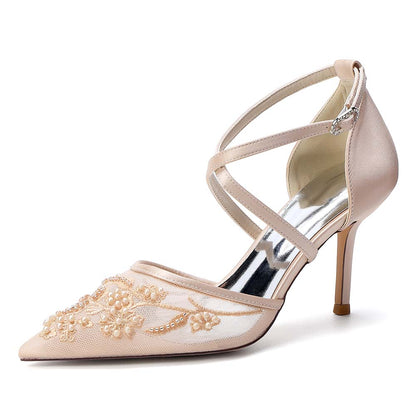 Women's Crossing Strap Dress Heels Wedding Party Stilettos for Bride