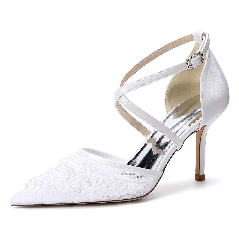 Women's Crossing Strap Dress Heels Wedding Party Stilettos for Bride