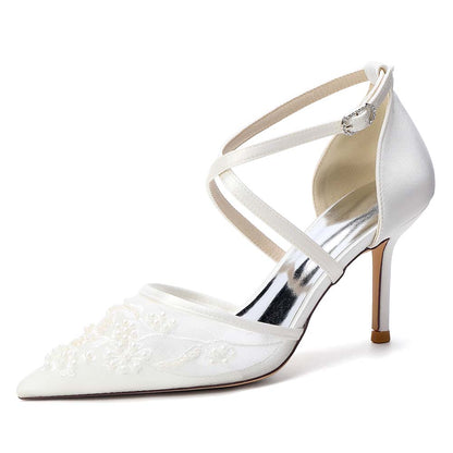 Women's Crossing Strap Dress Heels Wedding Party Stilettos for Bride