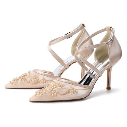 Women's Crossing Strap Dress Heels Wedding Party Stilettos for Bride