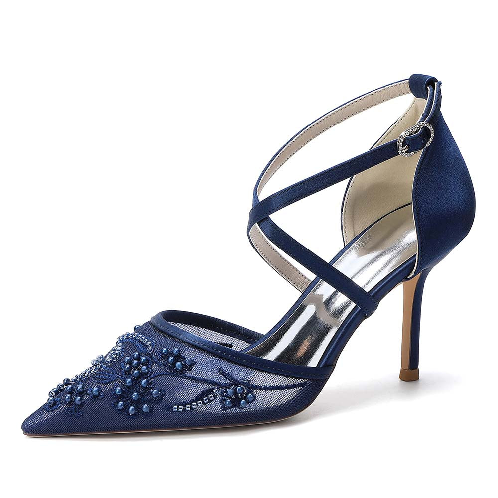 Women's Crossing Strap Dress Heels Wedding Party Stilettos for Bride