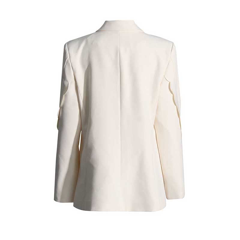 Women's Ruffled Blazer One Button Ivory Coat