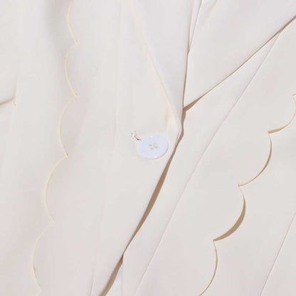 Women's Ruffled Blazer One Button Ivory Coat