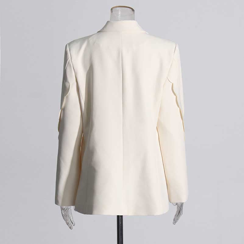 Women's Ruffled Blazer One Button Ivory Coat