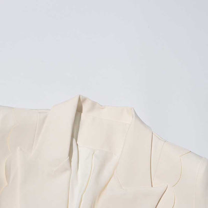 Women's Ruffled Blazer One Button Ivory Coat