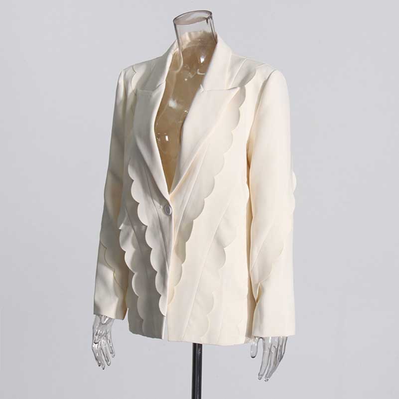 Women's Ruffled Blazer One Button Ivory Coat