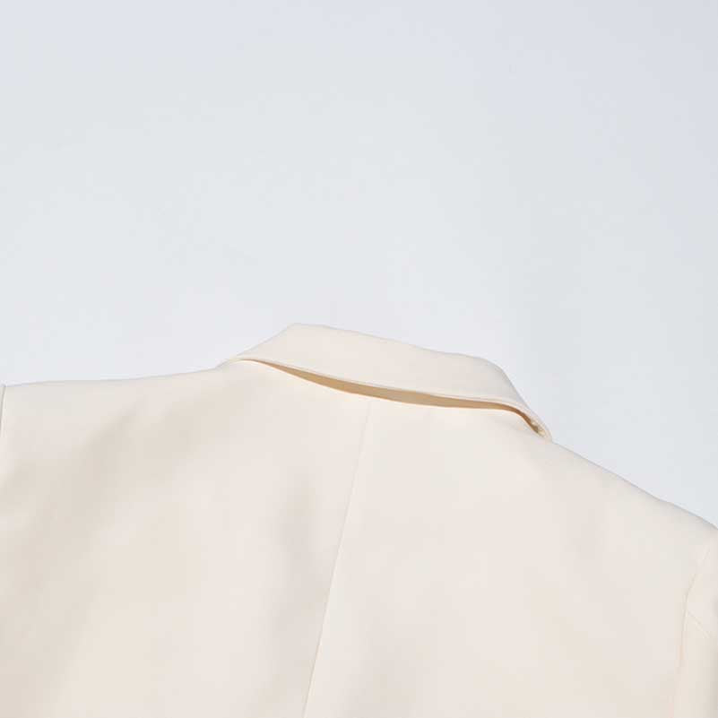 Women's Ruffled Blazer One Button Ivory Coat