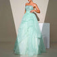 Mint Sequined Tulle Strapless Gown Wedding Party Gowns