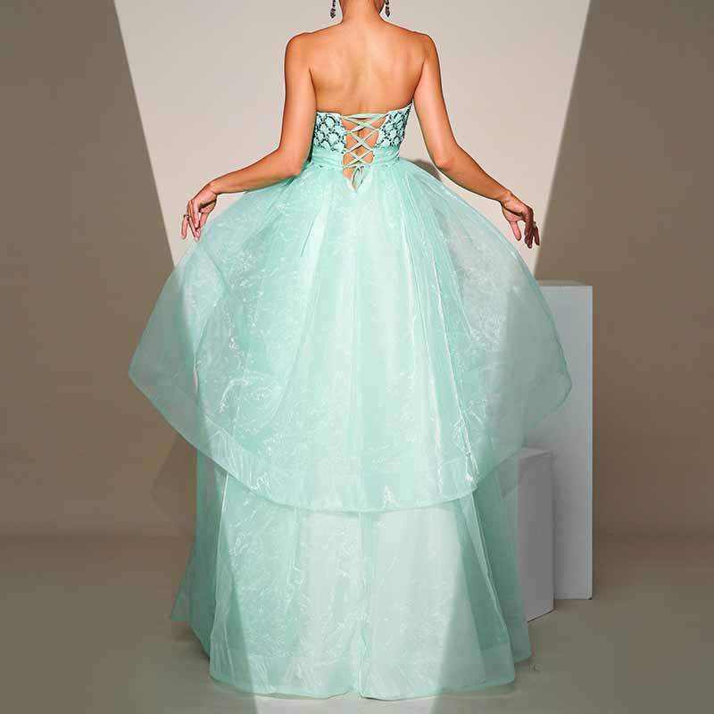 Mint Sequined Tulle Strapless Gown Wedding Party Gowns