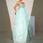 Mint Sequined Tulle Strapless Gown Wedding Party Gowns