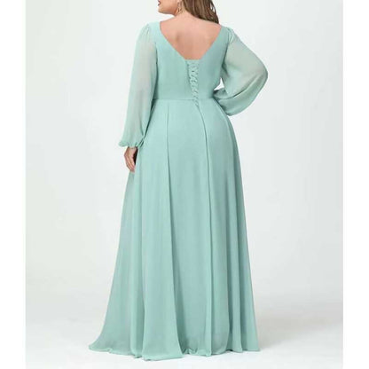 Chiffon Cowl Neck Wedding Guest Dress A Line Long Sleeve Bridesmaid Dress