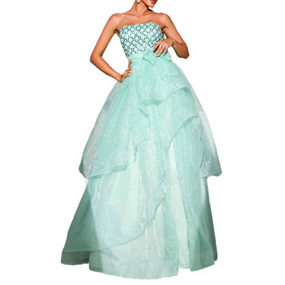 Mint Sequined Tulle Strapless Gown Wedding Party Gowns