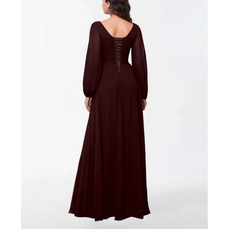 Long Sleeve Chiffon Bridesmaid Dresses V-Neck Long Evening Dress Forma SD Dresscode & Fashiontrends Long Sleeve Chiffon Bridesmaid Dresses V-Neck Long Evening Dress Forma SD Dresscode & Fashiontrends